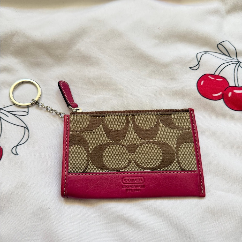 Rare Y2K Coach Pink/Magenta and Brown Keychain Wallet
